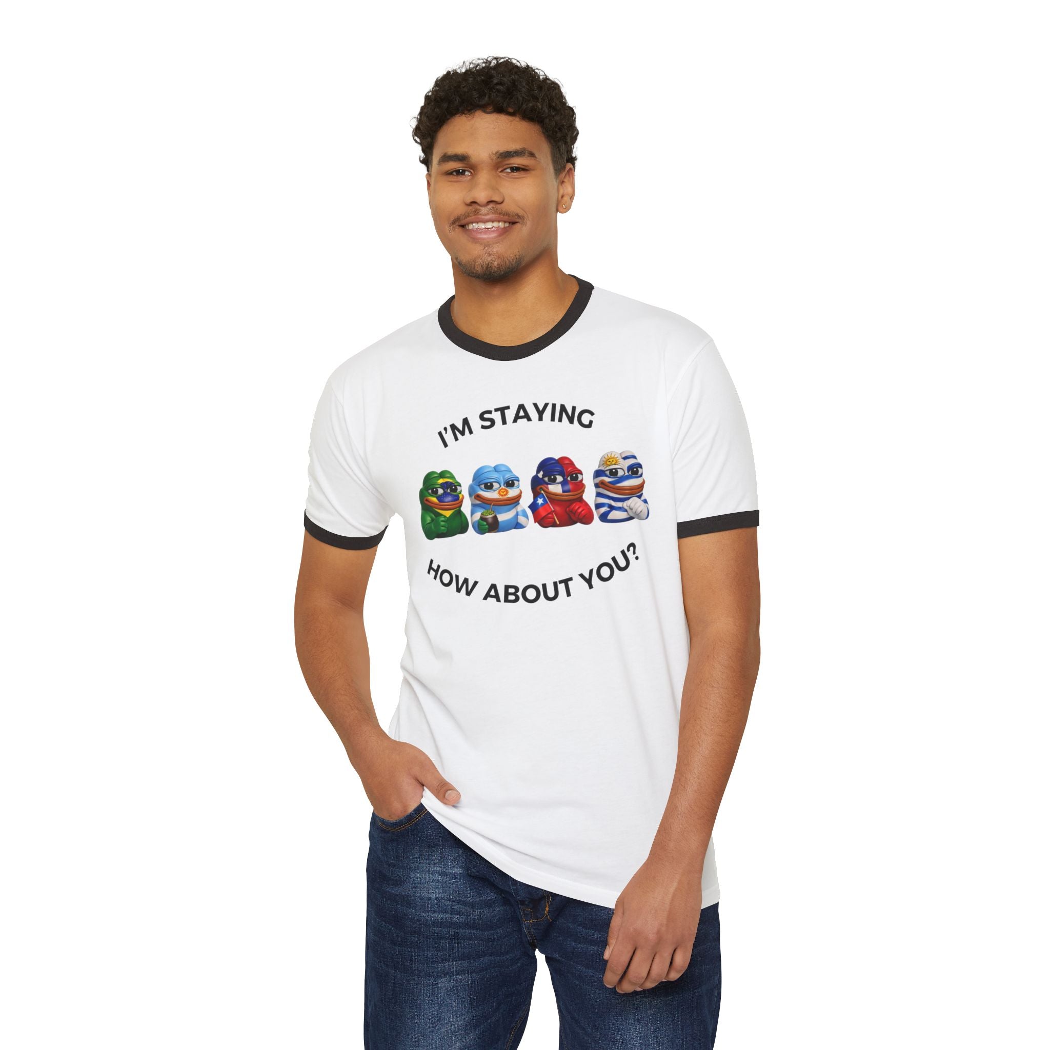 "Me Quedo" Camiseta Ringer Sudamérica - Colores Surtidos