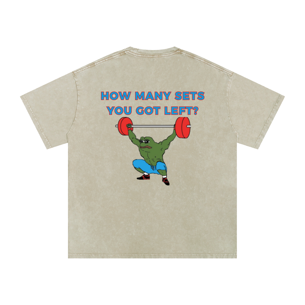 "How Many Sets?" Washed T - Black/Gray/Cream