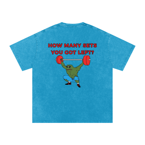 "How Many Sets?" Washed T - Blue/Gray/Cream