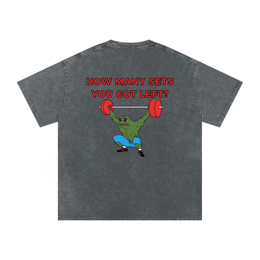 "How Many Sets?" Washed T - Blue/Gray/Cream