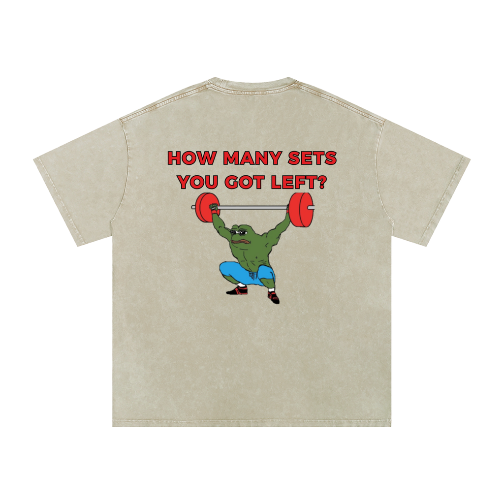 "How Many Sets?" Washed T - Blue/Gray/Cream